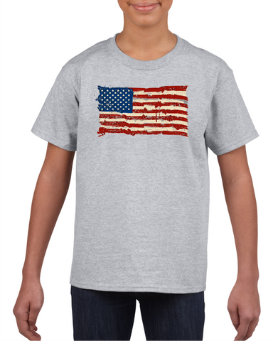 American Flag Light Grey Cotton Youth T-Shirt