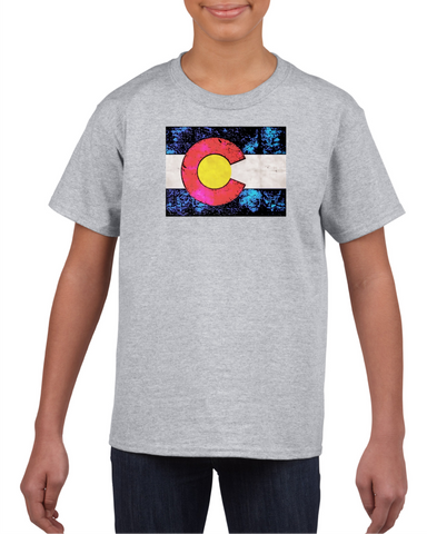 Colorado Flag Light Grey Cotton Youth T-Shirt