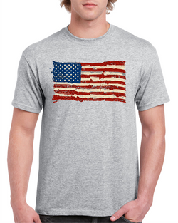 American Flag Light Grey Cotton  Men's / Unisex T-Shirt