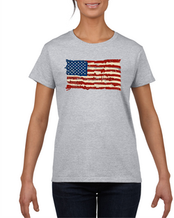 American Flag Light Grey Cotton Women's T-Shirt