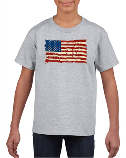 American Flag Light Grey Cotton Youth T-Shirt